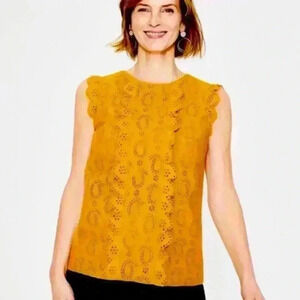 Boden Hallie Broderie Mustard Yellow Top- Size 16